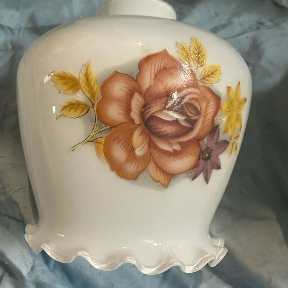 4 Vintage Floral White Glass Lamp Covers
